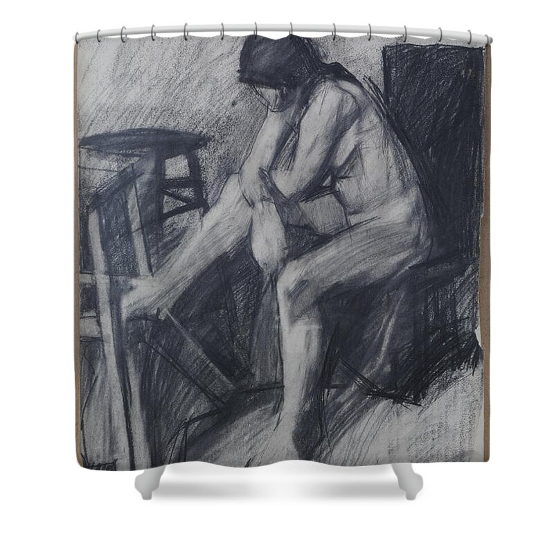 Female Shower Curtain featuring the drawing Semi Cubist Life Drawing by Harry Robertson