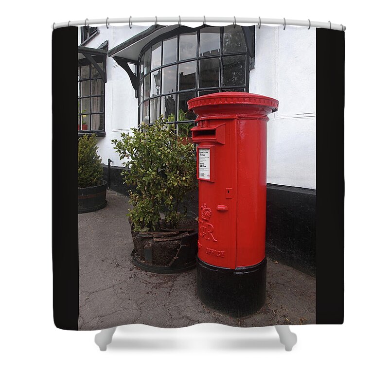 British Post Box Shower Curtain featuring the photograph Send A Message Home - Royal Mail Post Box by Gill Billington