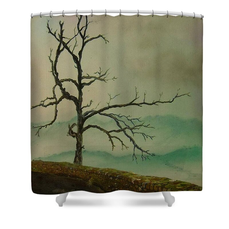 Tree Shower Curtain featuring the painting Sentinel of the Shenandoah by Nicole Angell