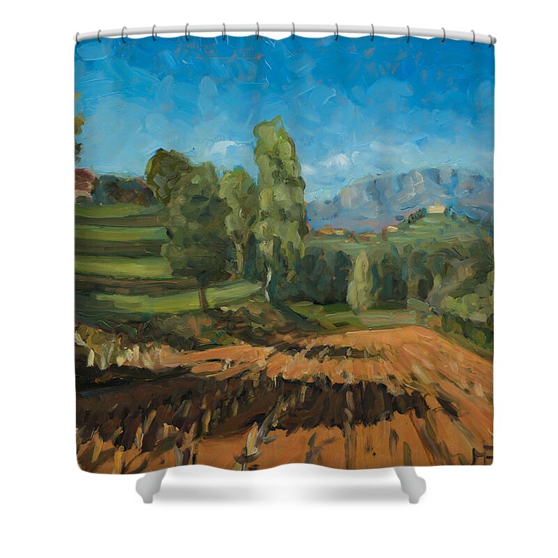 Landscape Shower Curtain featuring the painting September Plain Air by Marco Busoni