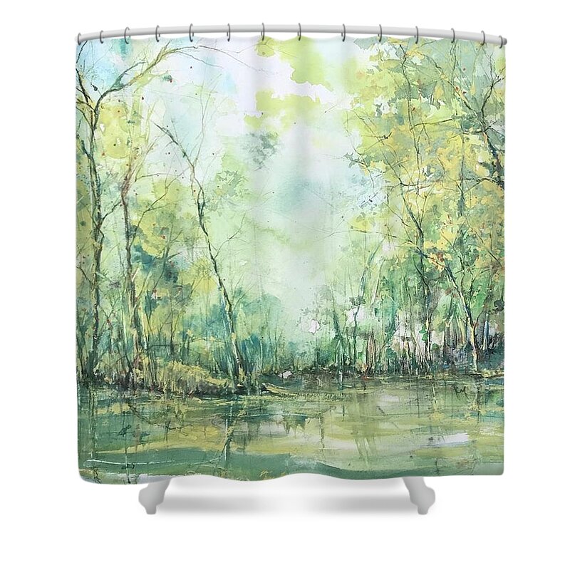 September Shower Curtain featuring the painting September Silence by Robin Miller-Bookhout