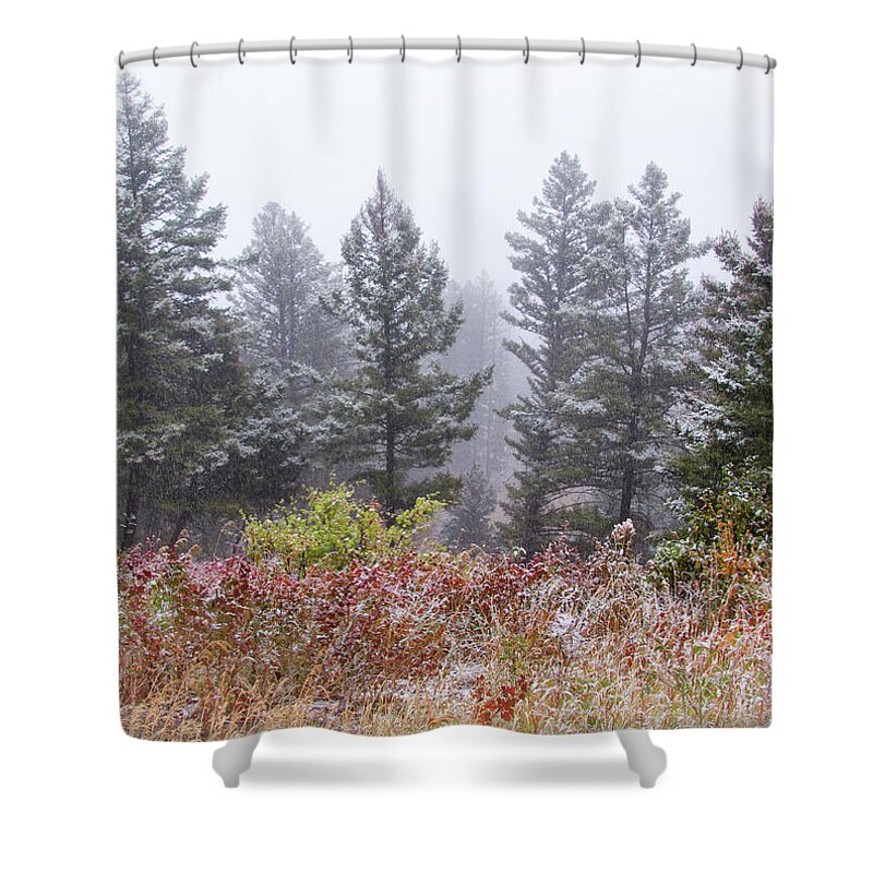 September Snow Squall Shower Curtain featuring the photograph September Snow Squall by Carolyn Derstine