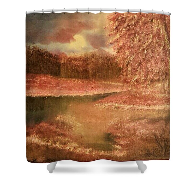 Acrylic Lake Canvas Prints Shower Curtain featuring the painting Serene Lake by Dottie Visker