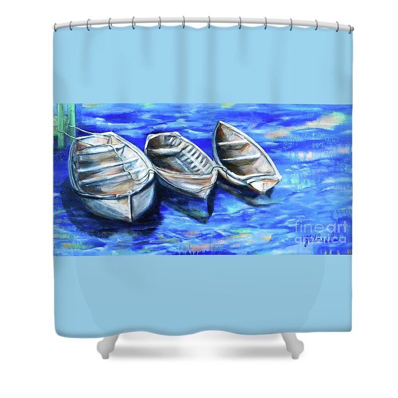 Boats Shower Curtain featuring the painting Serenity by JoAnn Wheeler