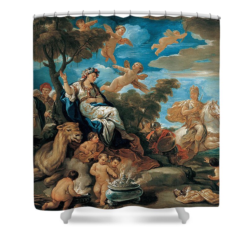 Luca Giordano Shower Curtain featuring the painting Series of the Four Parts of the World. Asia by Luca Giordano