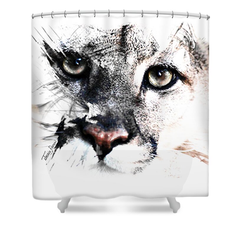 Canvas Prints Shower Curtain featuring the painting Seriously Cougar by Jackie Flaten