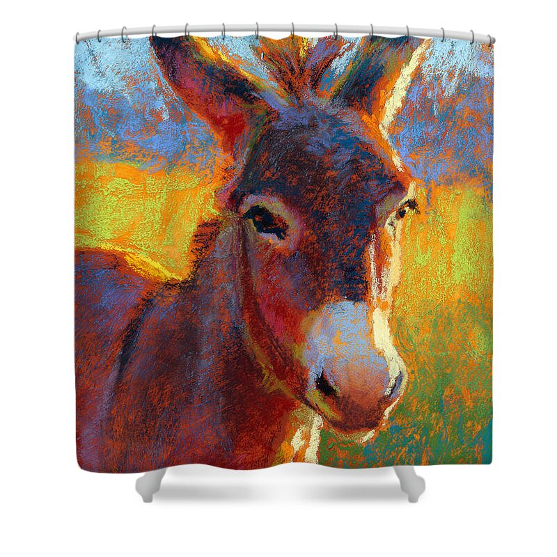 Donkey Shower Curtain featuring the pastel Serrano by Rita Kirkman