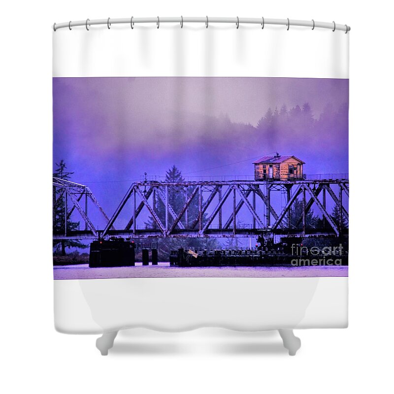Railroad Bridge Shower Curtain featuring the photograph Setting High Above by Merle Grenz