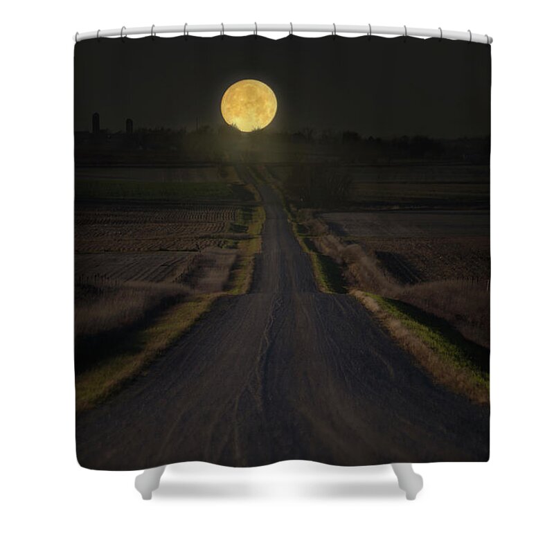 Moonset Shower Curtain featuring the photograph Setting Supermoon by Aaron J Groen