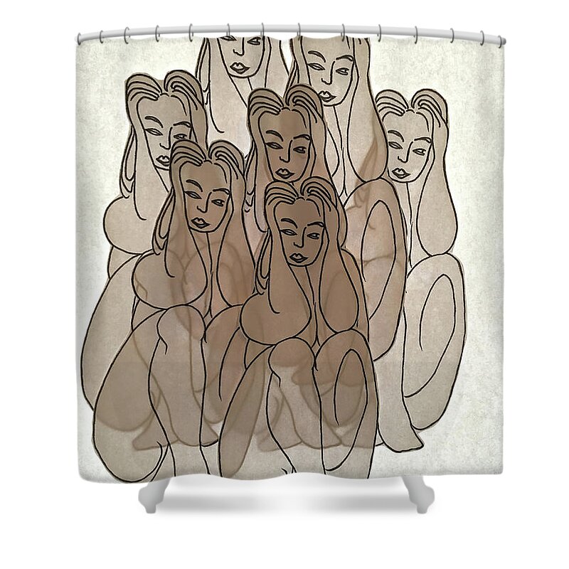 Sketch Shower Curtain featuring the drawing Seven Deadly Sins Study by Marwan George Khoury