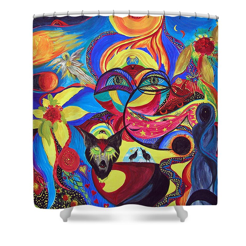 Abstract Shower Curtain featuring the painting Night Of The Wolf by Marina Petro