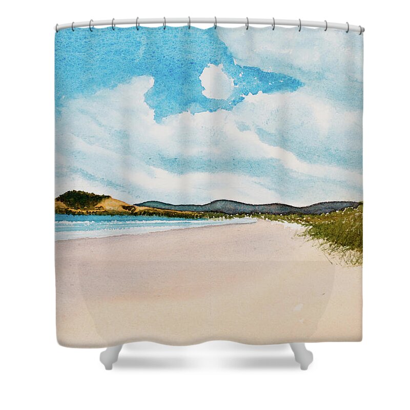 Afternoon Shower Curtain featuring the painting Seven Mile Beach on a calm, sunny day by Dorothy Darden