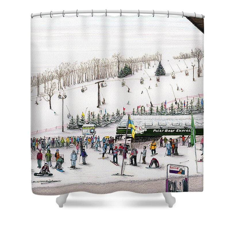 Seven Springs Shower Curtain featuring the painting Seven Springs Stowe Slope by Albert Puskaric