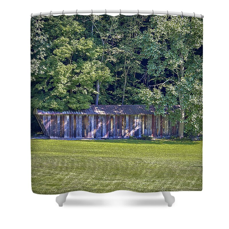 America Shower Curtain featuring the photograph Shade Covered Bridge by Jack R Perry