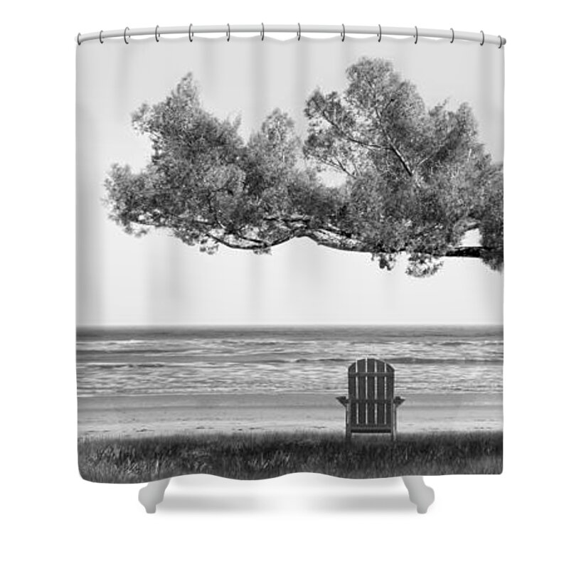 Shade Tree Shower Curtain featuring the photograph Shade Tree bw by Mike McGlothlen