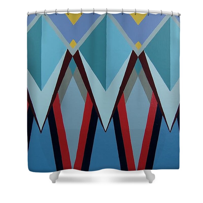 Geometric Art Shower Curtain featuring the painting Shades of Blue by Charla Van Vlack