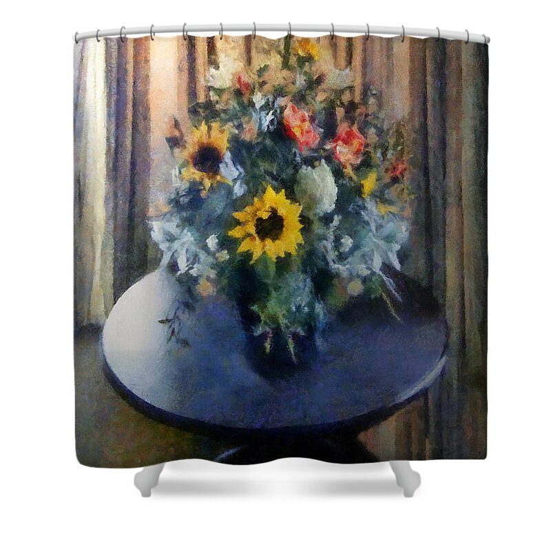 Still Life Shower Curtain featuring the painting Shadowed in Silk by RC DeWinter