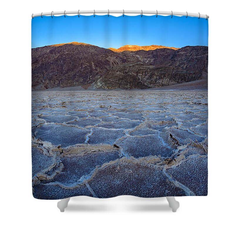 Badwater Shower Curtain featuring the photograph Shadows Fall Over Badwater by Mark Rogers