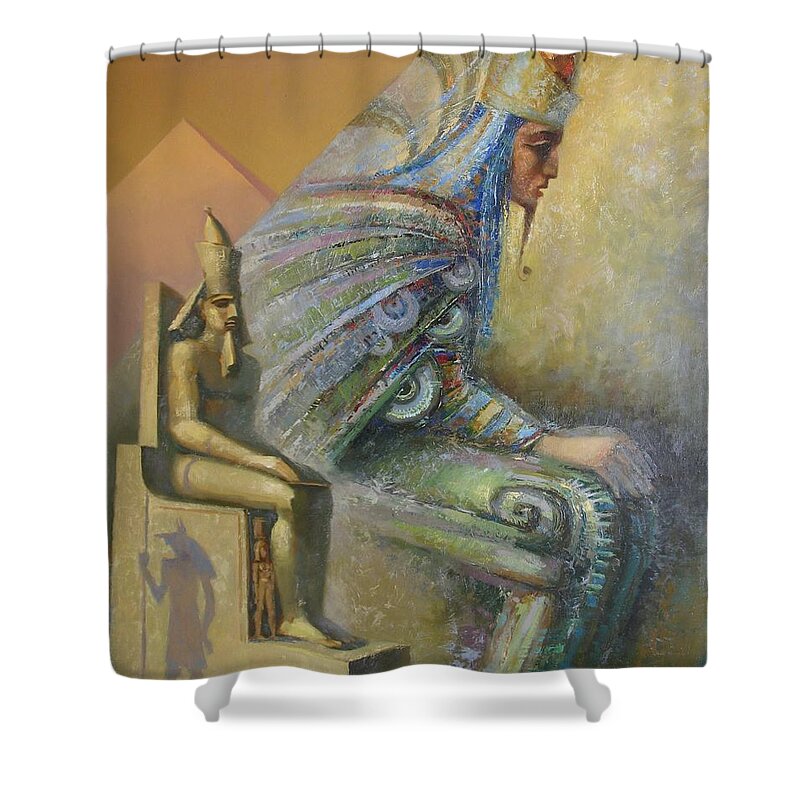 Egyptian God Shower Curtain featuring the painting Shadows by Valentina Kondrashova