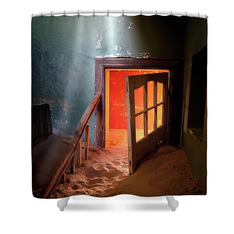 Kolmanskop Shower Curtain featuring the photograph Shaft of Light by Patti Schulze