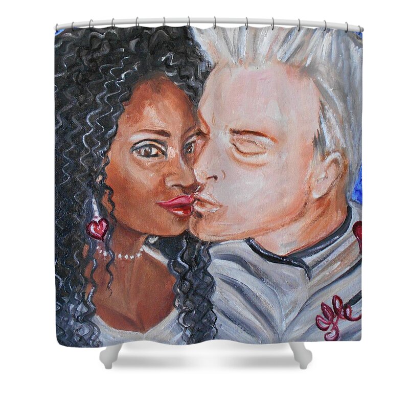 Interracialart Shower Curtain featuring the painting Shalonda and Rainer - All you need is love by Yesi Casanova