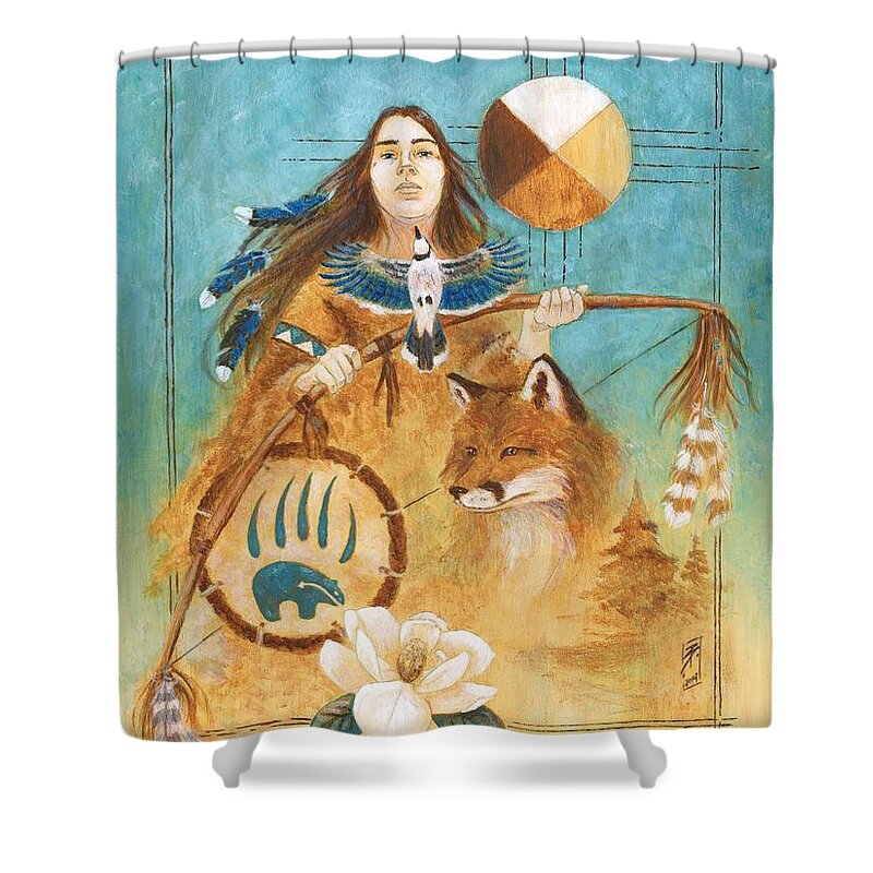 Brandy Woods Shower Curtain featuring the painting Shaman's Path by Brandy Woods