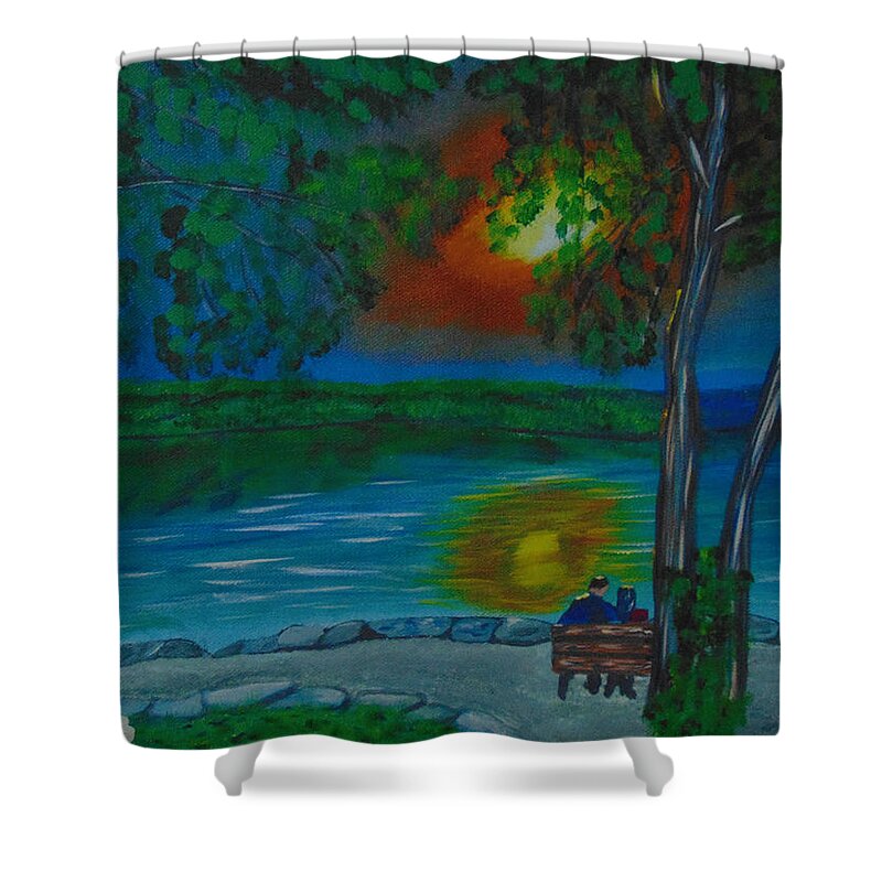  Hamilton Shower Curtain featuring the painting Shared sunset hamilton by David Bigelow