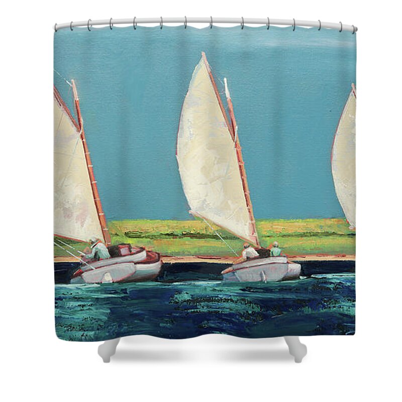 Ocean Shower Curtain featuring the painting Shared Tack by Trina Teele