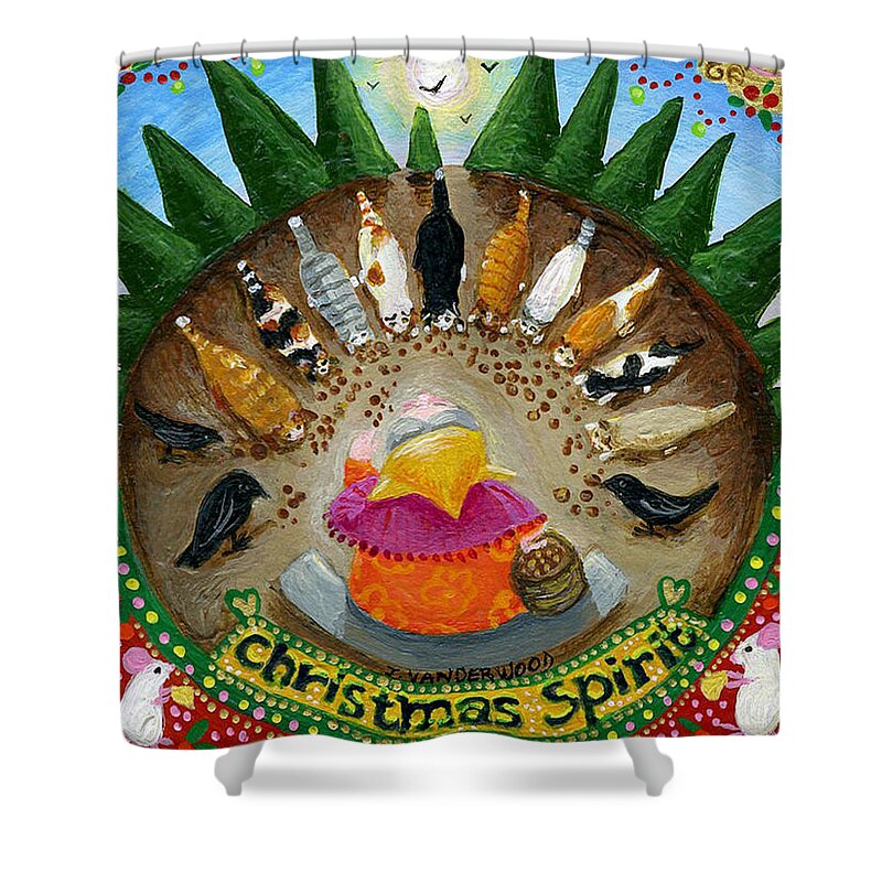 Cats Shower Curtain featuring the painting Sharing Christmas Spirit by Jacquelin L Vanderwood Westerman