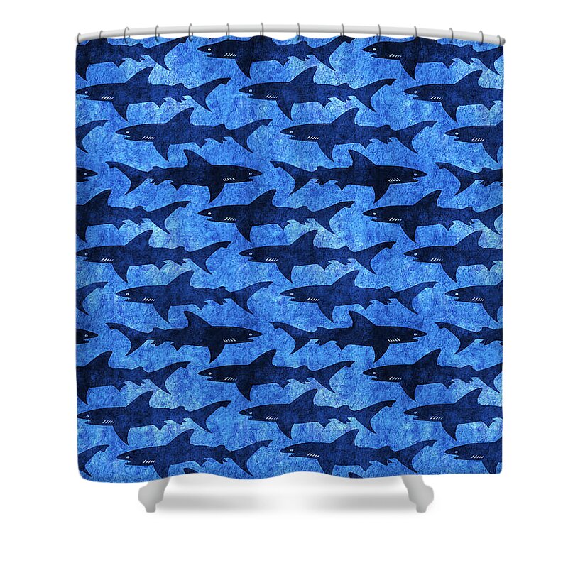 Shark Shower Curtain featuring the digital art Sharks in the Deep Blue Sea by Antique Images 