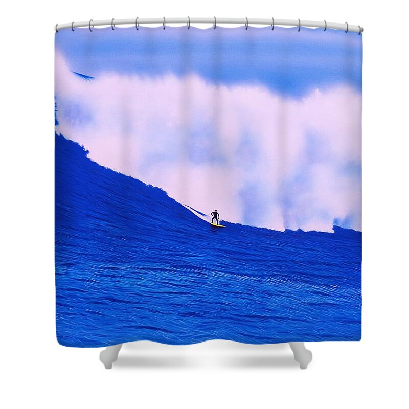 Surfing Shower Curtain featuring the painting Cortes Bank 2012 by John Kaelin