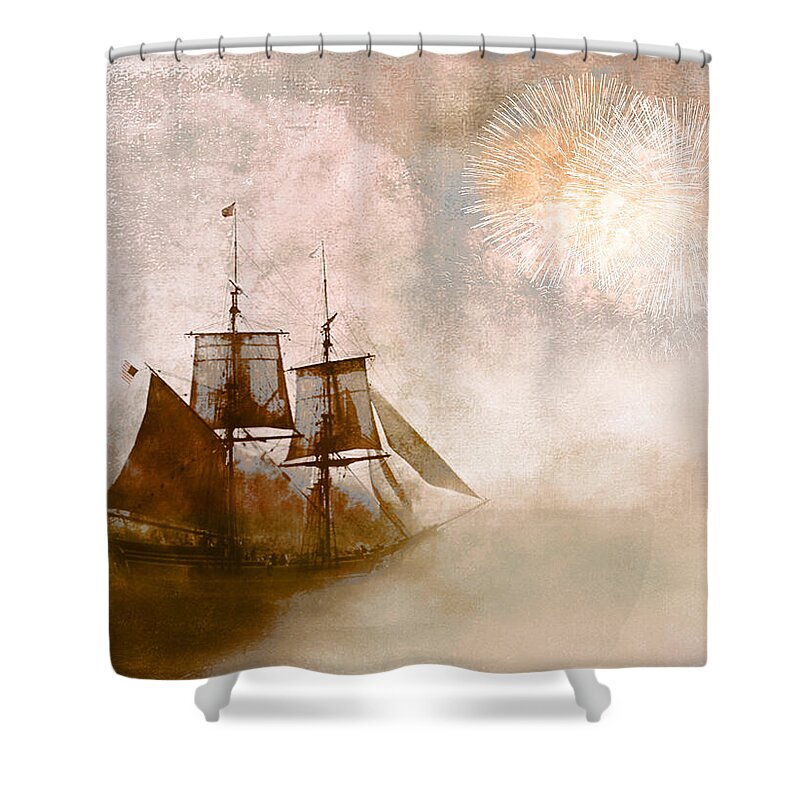 Tall Ships Shower Curtain featuring the photograph She Returns Home by Jeff Burgess