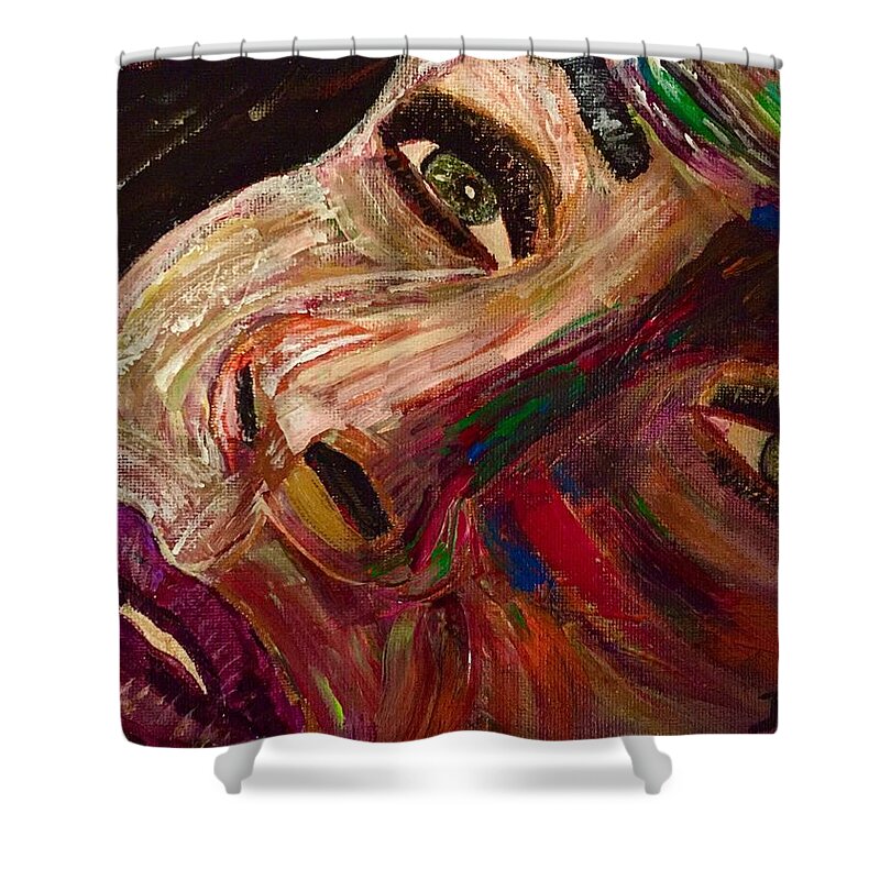 Landscape Shower Curtain featuring the painting She Waits by Deborah Stanley