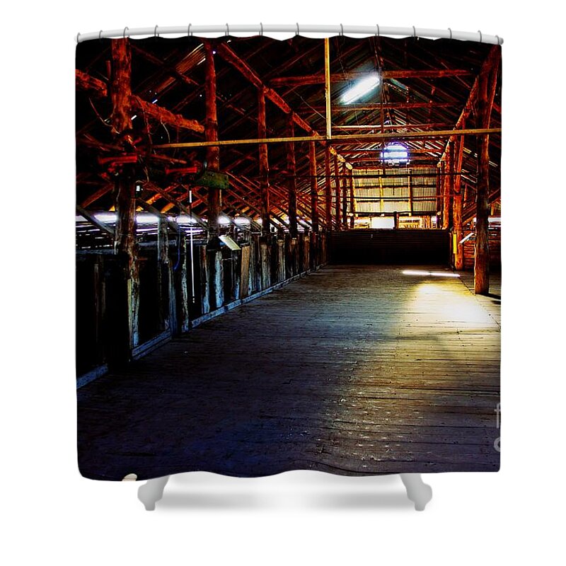 Shearing Shed Shower Curtain featuring the photograph Shearing shed from a bygone era by Blair Stuart
