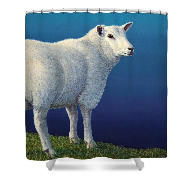 Sheep Shower Curtain featuring the painting Sheep at the edge by James W Johnson