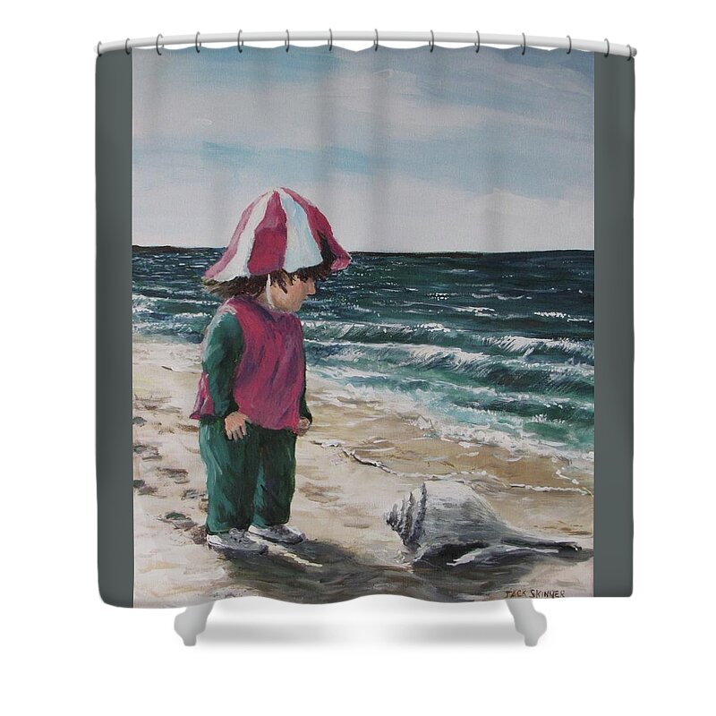 Beach Shower Curtain featuring the painting Shello by Jack Skinner