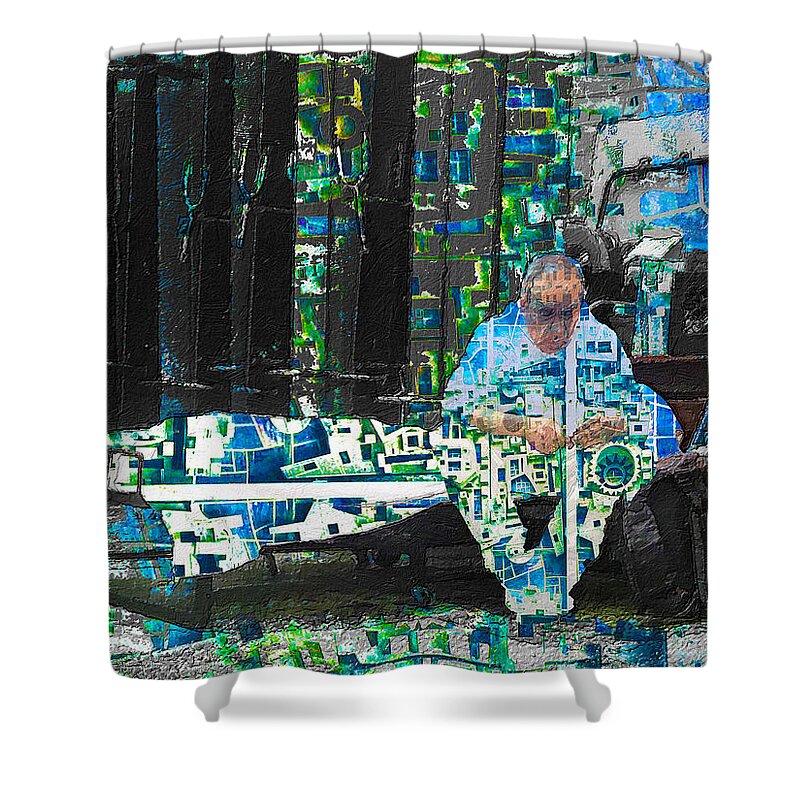 Sit Shower Curtain featuring the mixed media Shelter by Tony Rubino