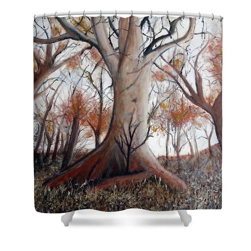 Ben Shower Curtain featuring the painting Sheltered Tree by Benjamin Kubes