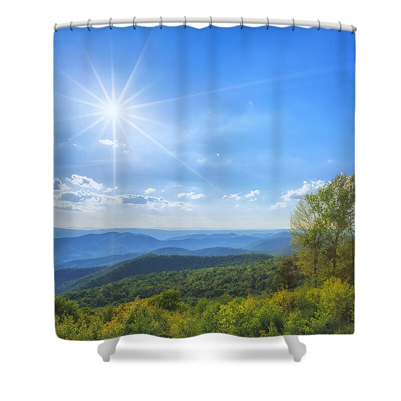 Blue Ridge Mountains Shower Curtain featuring the photograph Shenandoah's The Point Overlook by Sylvia J Zarco