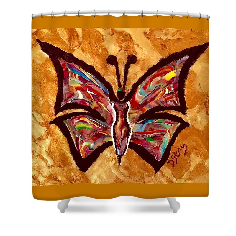 Butterfly Shower Curtain featuring the mixed media She's Royal by Deborah Stanley