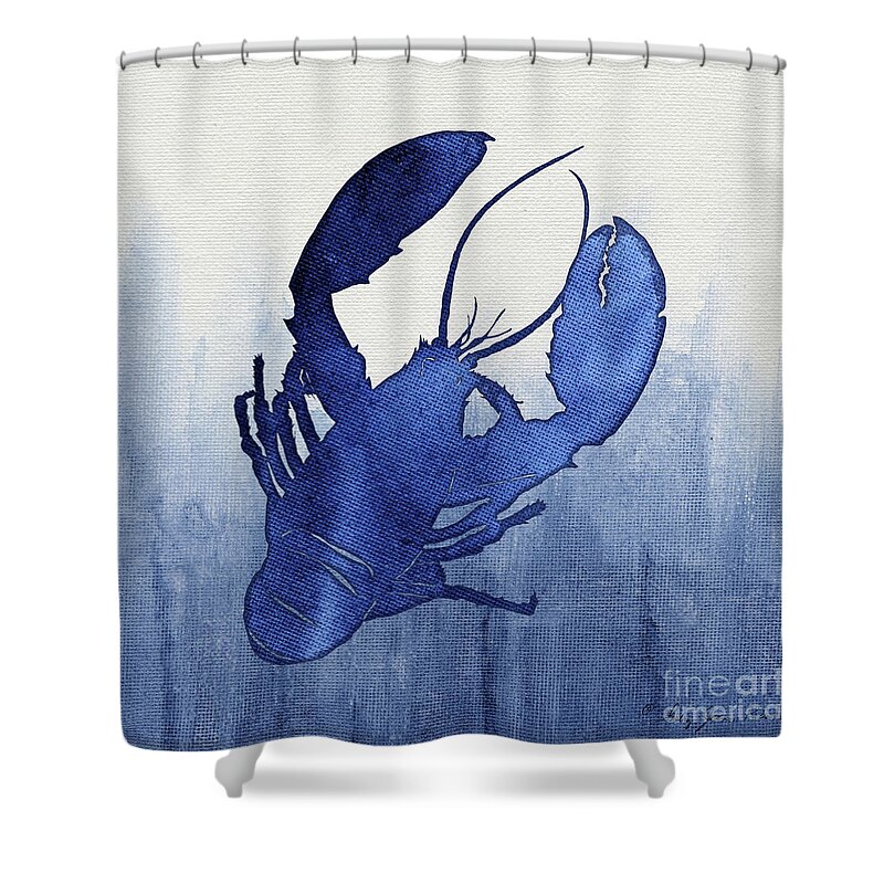 Lobster Shower Curtain featuring the painting Shibori Blue 3 - Lobster over Indigo Ombre Wash by Audrey Jeanne Roberts