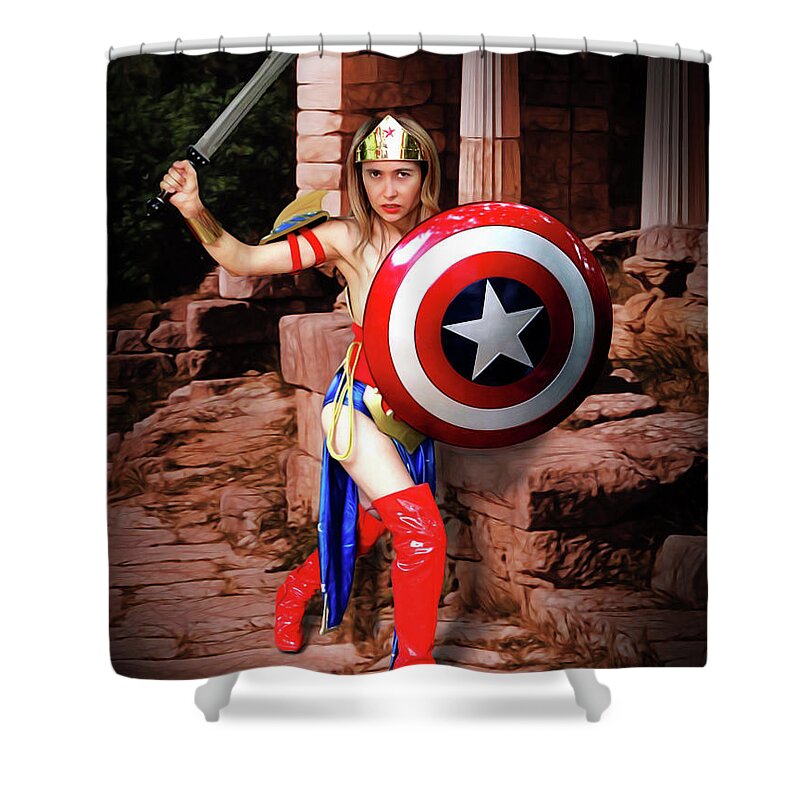 Captain America Shower Curtain featuring the photograph Shield Of Truth Sword Of Justice by Jon Volden