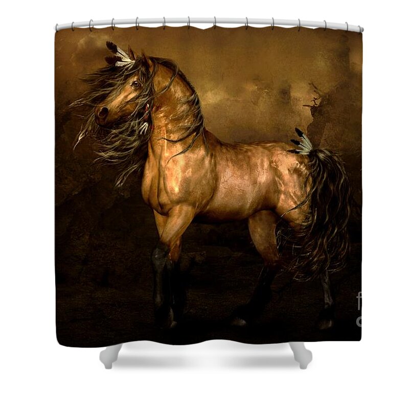 Shikoba Shower Curtain featuring the digital art Shikoba Choctaw Horse by Shanina Conway