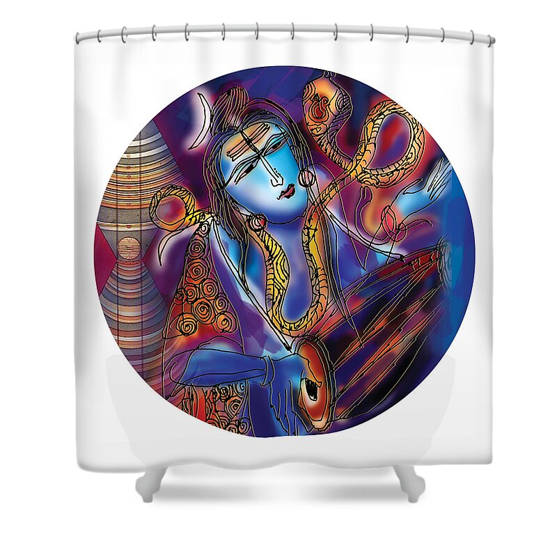 Yoga Shower Curtain featuring the painting Shiva playing the drums by Guruji Aruneshvar Paris Art Curator Katrin Suter
