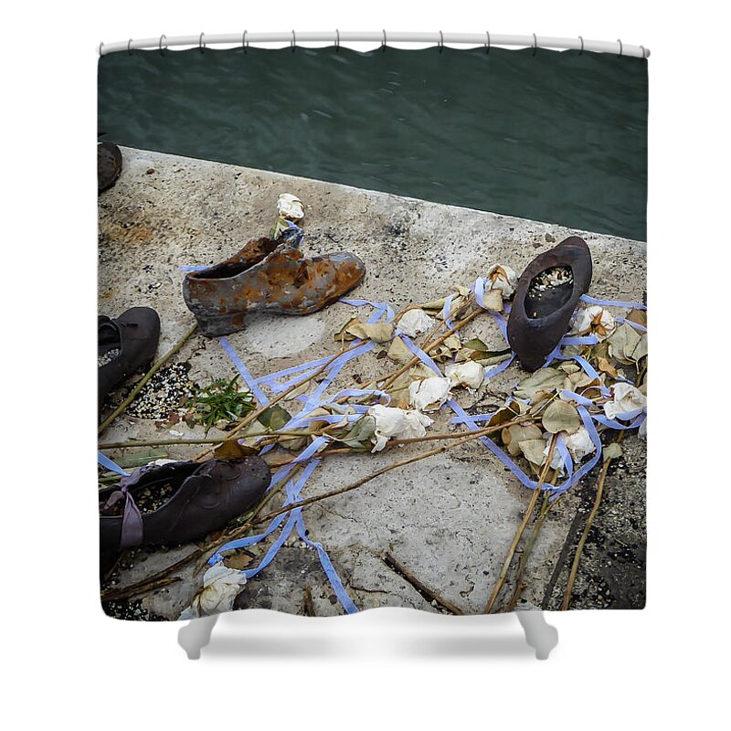 Danube Shower Curtain featuring the photograph Shoes, Roses and Ribbons by Pamela Newcomb
