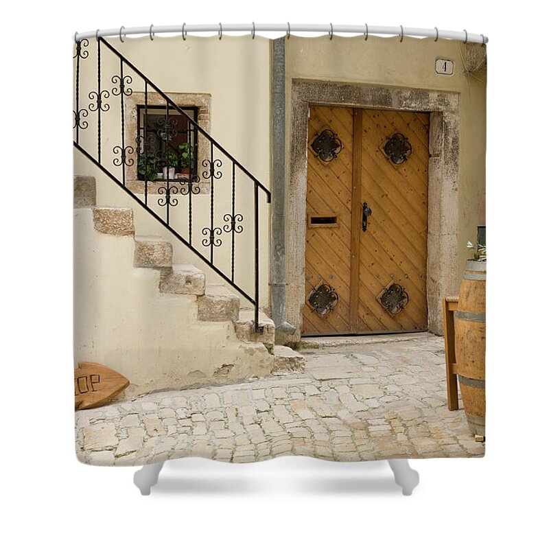 Croatia Shower Curtain featuring the photograph Shop in Rovinj by Ian Middleton