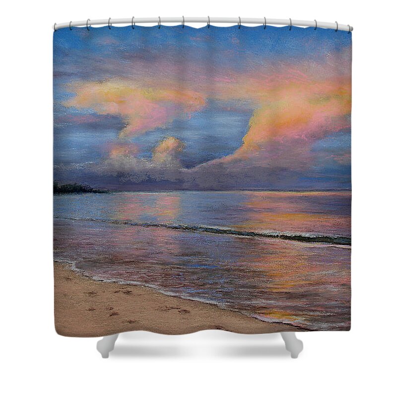 Landscape Shower Curtain featuring the pastel Shore of Solitude by Susan Jenkins