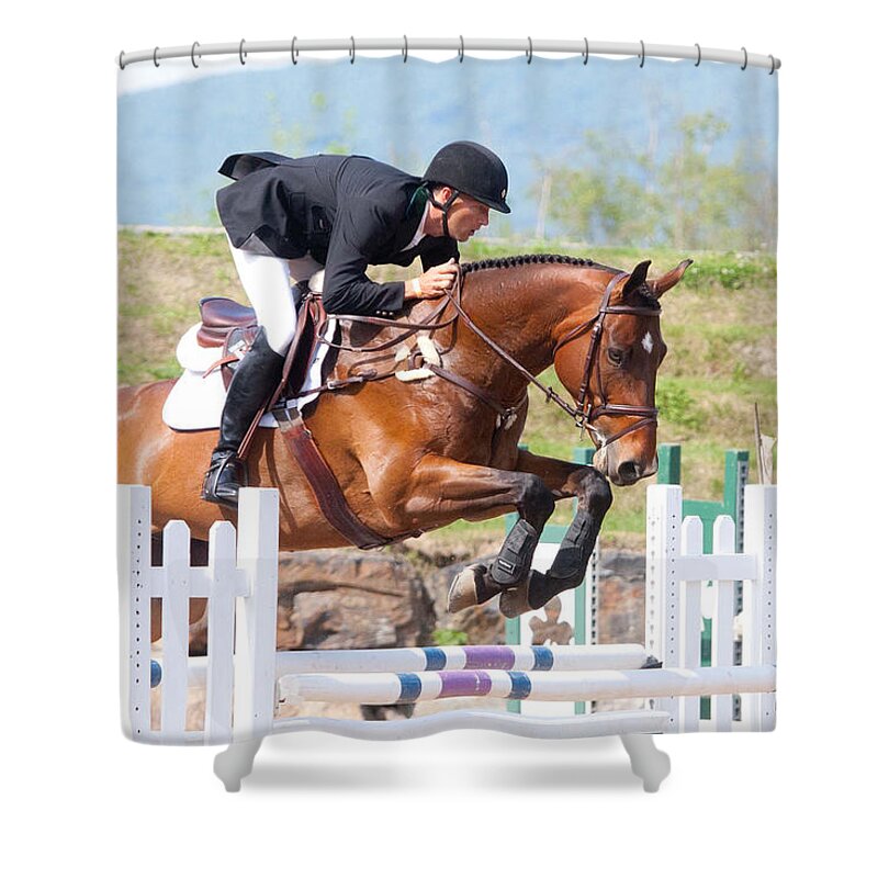 Show Jumping Shower Curtain featuring the digital art Show Jumping by Super Lovely