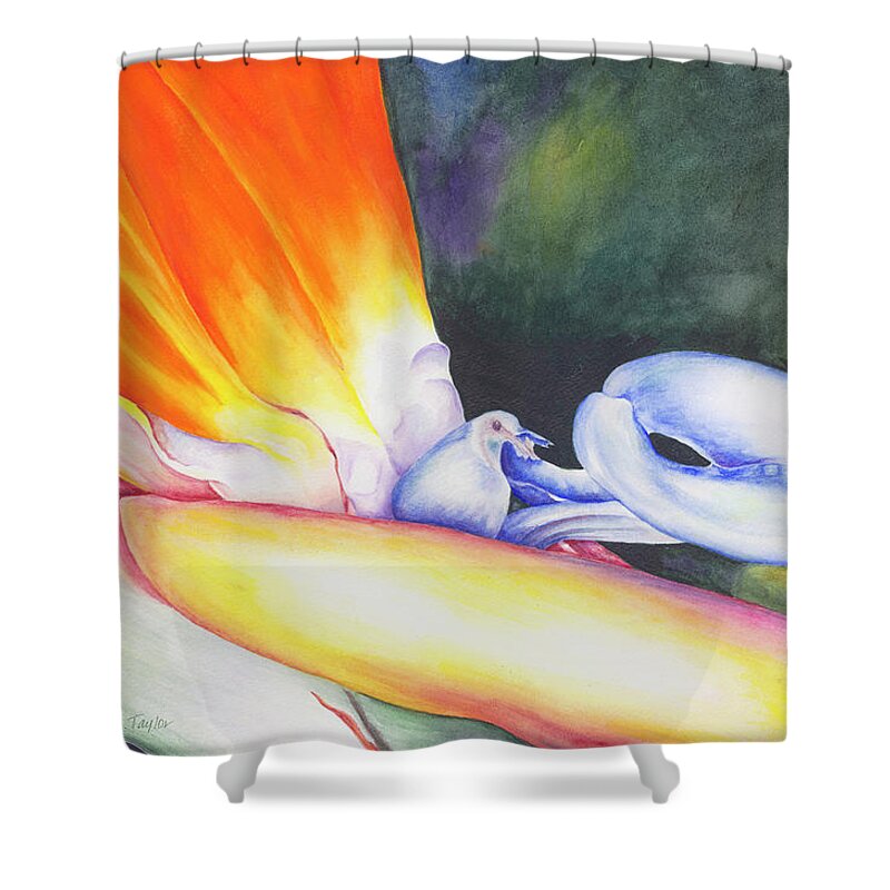 Bird Of Paradise Shower Curtain featuring the painting Show Off by Lori Taylor