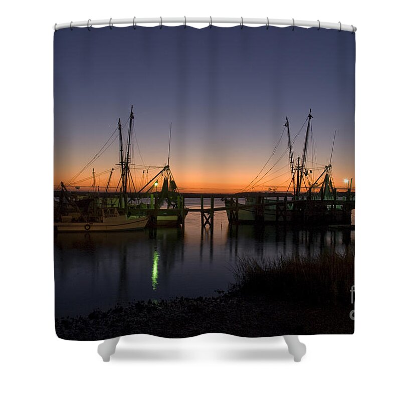Fishing Shower Curtain featuring the photograph Shrimp Fleet Sunset by Tim Mulina